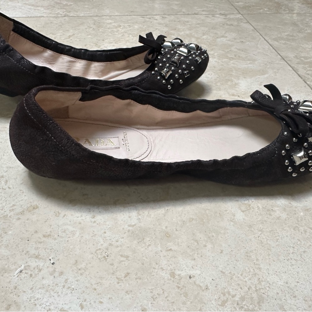 Prada Black Studded Flats - Picture 4 of 6
